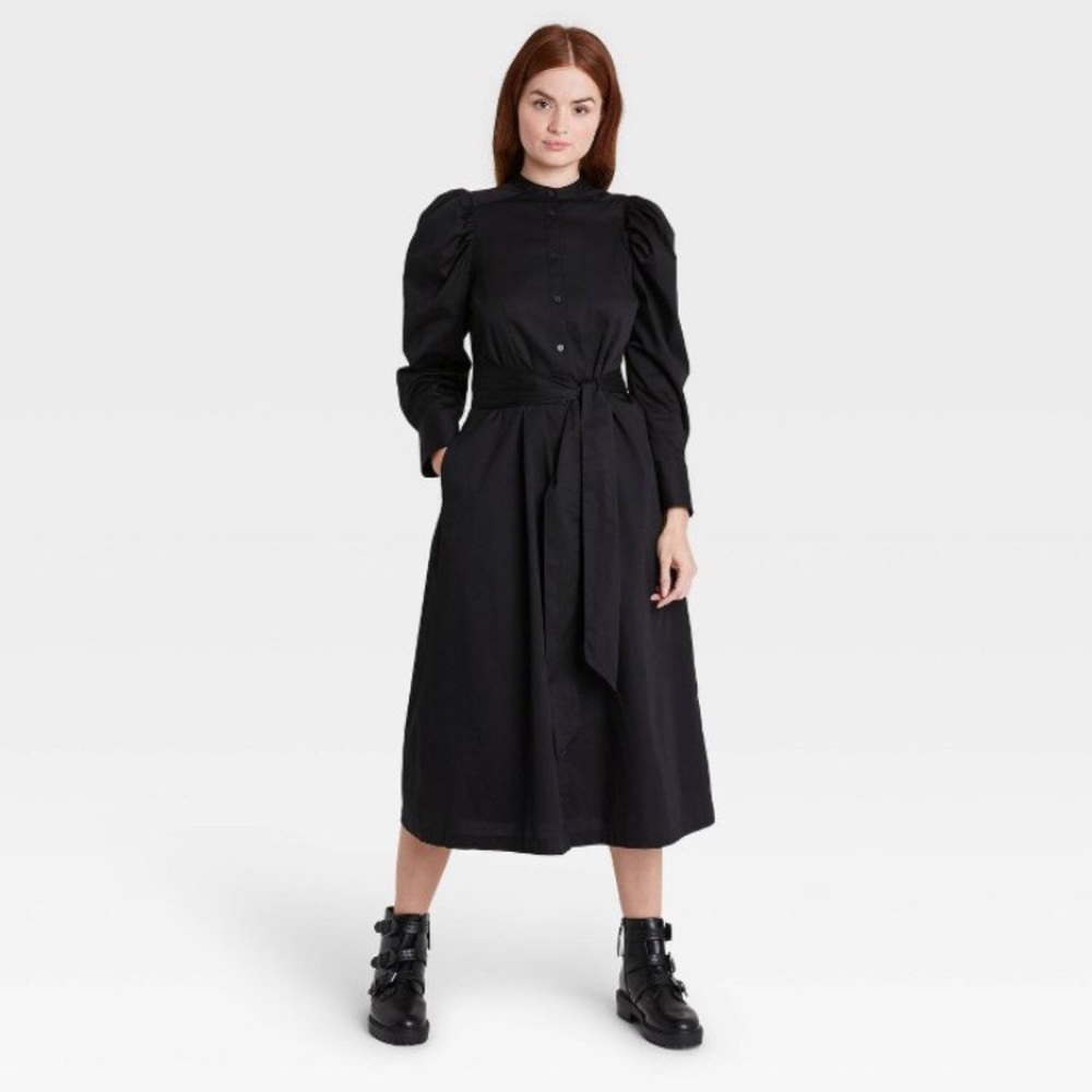 NWT Prologue Black Puff Long Sleeve Tie Dress
